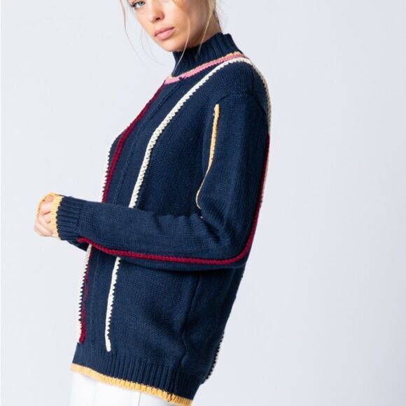 *$10 OFF EN5 En Merci &merci Mock Rib Color Accent Navy - Picture 2 of 5